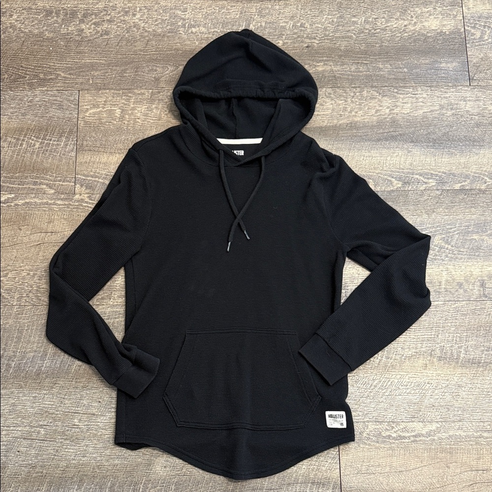 Hollister Men's Dark Navy Blue Waffle Hoodie